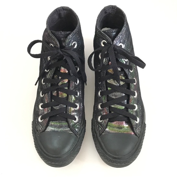 CONVERSE Metallic Iridescent Rainbow High Top Sneakers Black Women’s Size 7 - Picture 4 of 16